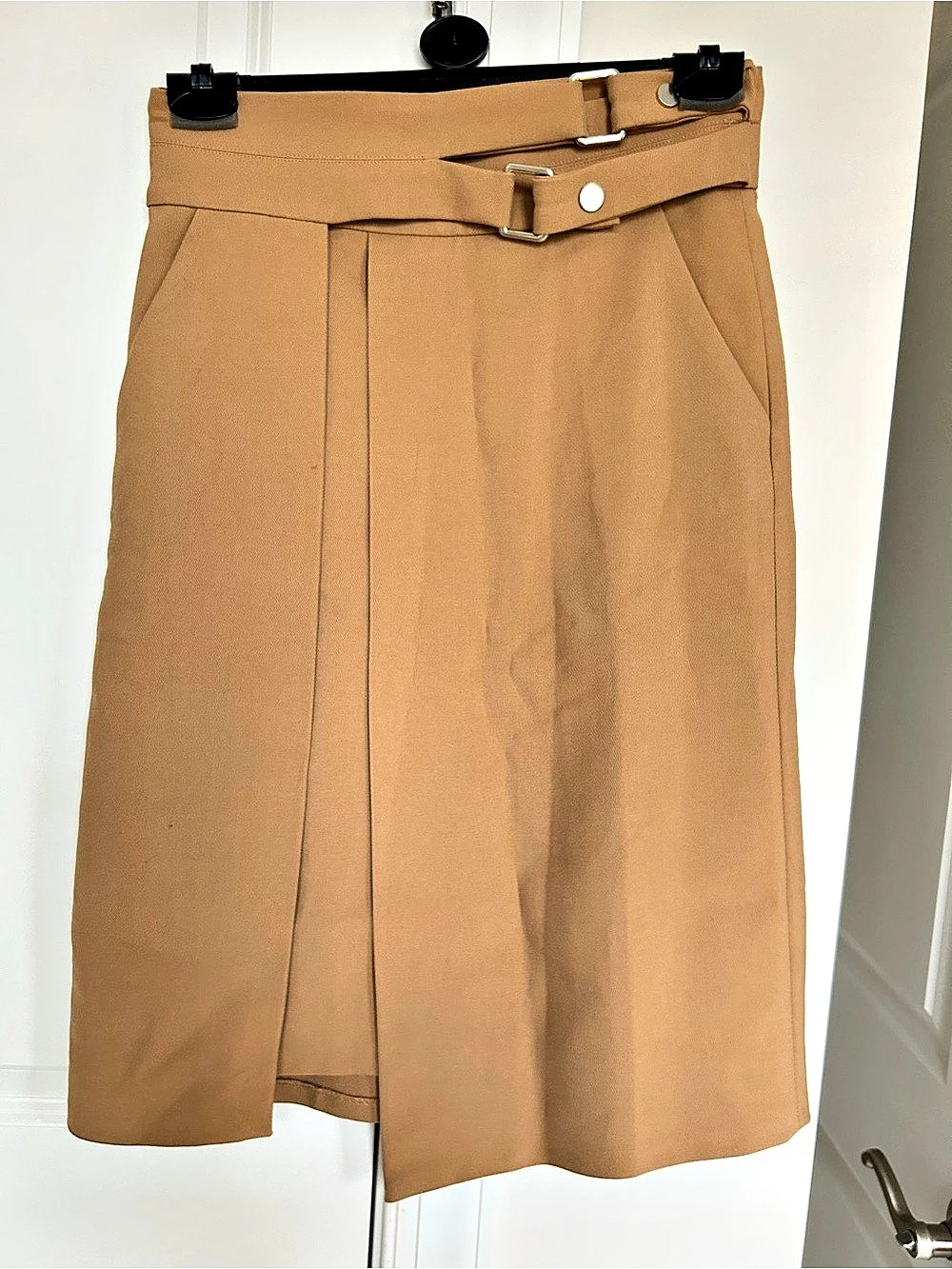 Zara Buckle Midi Skirt Khaki Size Medium